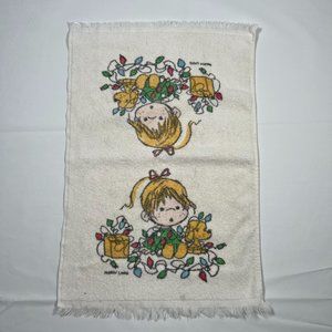Vintage Marty Links Christmas‎ Towel 15 x 24 Girl w/ Dog and Christmas Lights